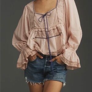 Anthropologie eyelet peasant top